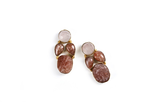 Dangling Sunstone Rose Quartz Earrings