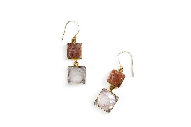 Rose quartz and Sunstone Crystal Earrings