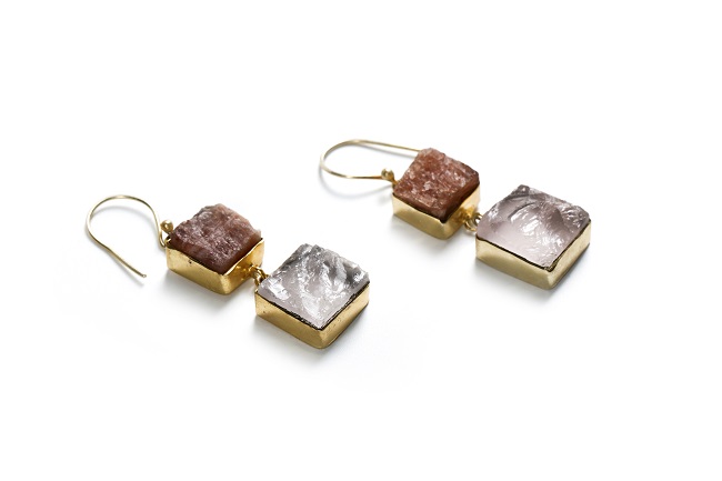 Rose quartz and Sunstone Crystal Earrings