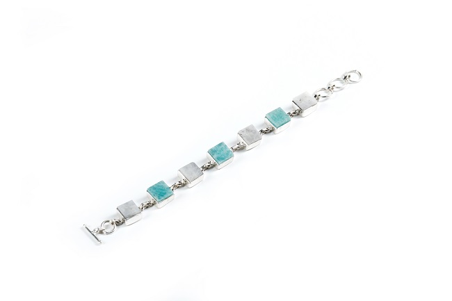Rainbow Moonstone and Amazonite Silver Bracelet