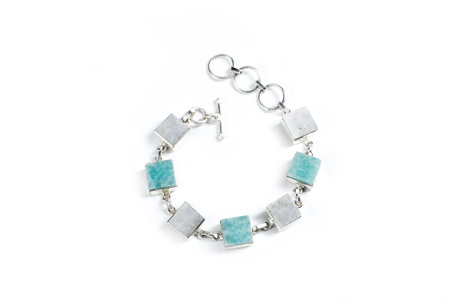 Rainbow Moonstone and Amazonite Silver Bracelet
