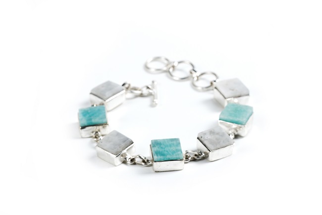 Rainbow Moonstone and Amazonite Silver Bracelet