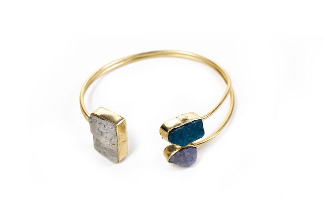 Minimalist Clear Quartz and Tanzanite cuff bracelet