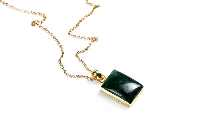 Green Jade Small Square Pendant with chain