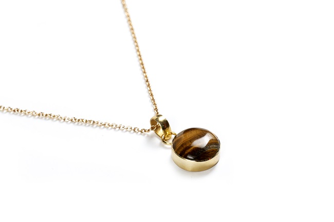 Round Tigers Eye Pendant With Chain