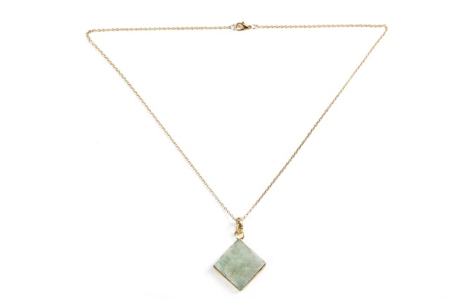 Aquamarine Square Crystal Pendant with Chain