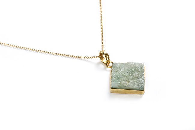 Aquamarine Square Crystal Pendant with Chain