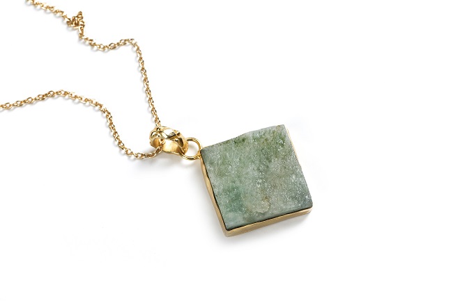 Aquamarine Square Crystal Pendant with Chain