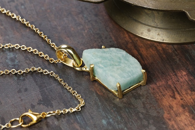 Amazonite Golden Pendant With Chain
