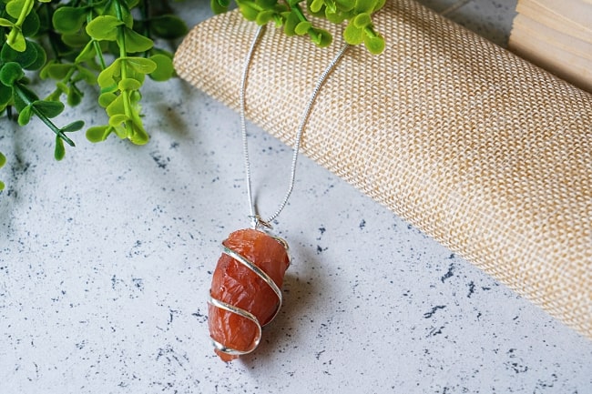 Raw Carnelian Pendant With Chain