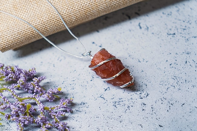 Raw Carnelian Pendant With Chain