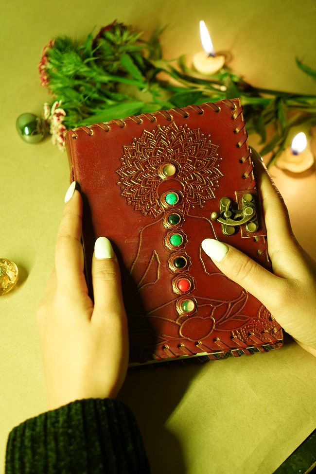 Buy Handmade Leather Journal With 7 Chakra Healing Crystals Online From