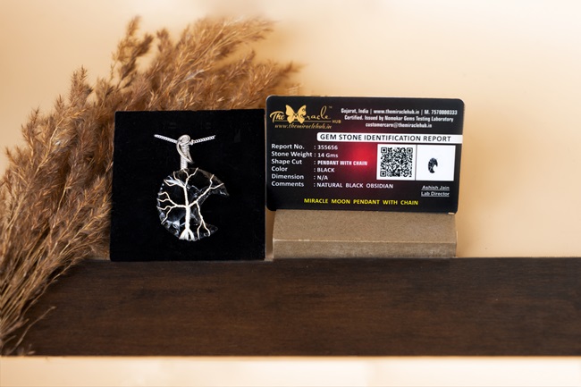 Black Obsdian Miracle Moon Pendant With Chain