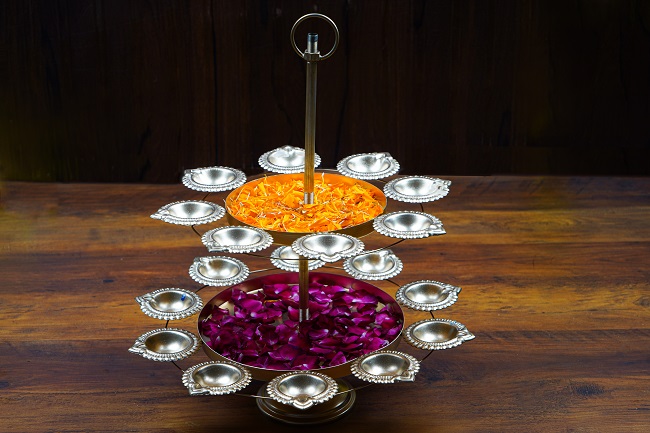Antique 2 Layer Urli Diya Stand For Home Decor