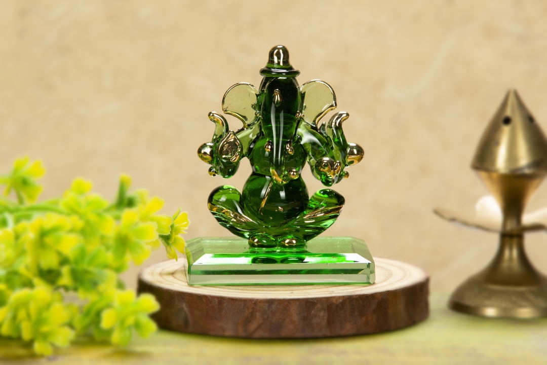 Glass Green Ganesha Statue
