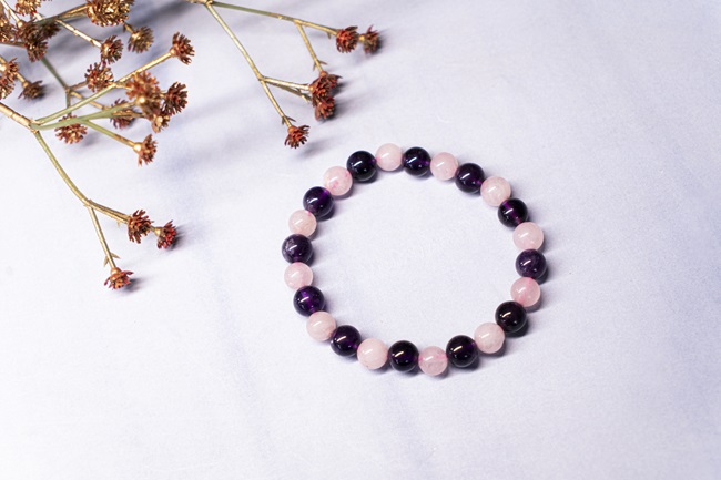 Clear Quartz and Amethyst Crystal Bracelet