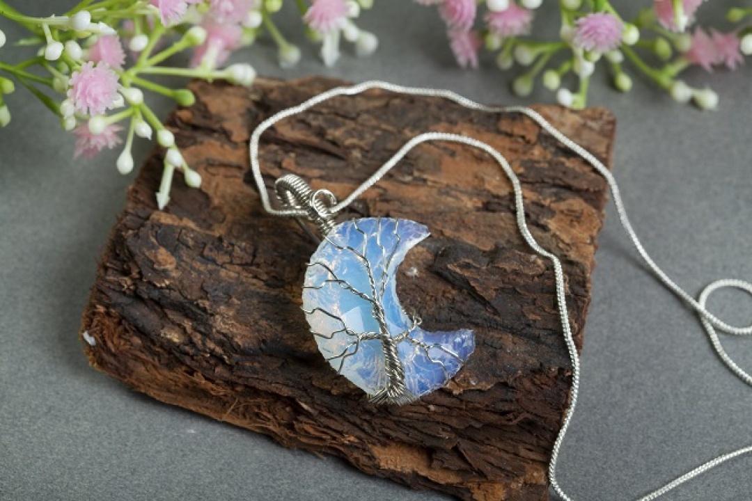 Opalite Miracle Moon Pendant With Chain