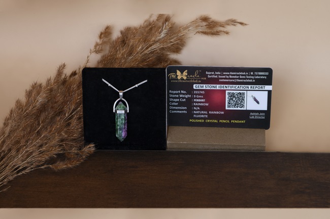 Rainbow Fluorite Polished Crystal Pencil Pendant