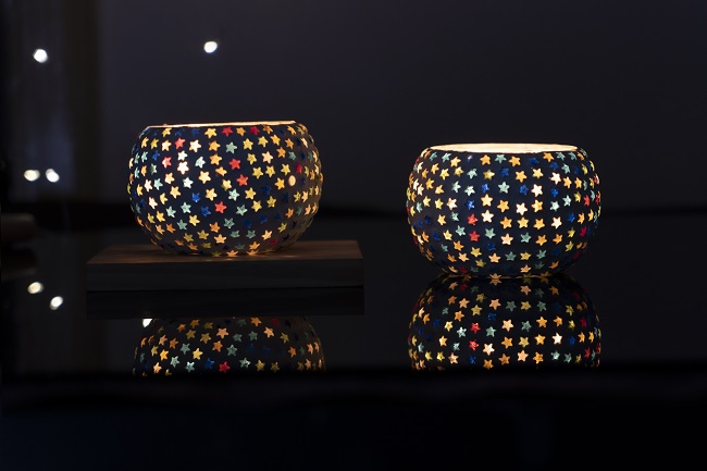 Handcrafted Mosiac Glass Tealight Candle Holder Set of 2