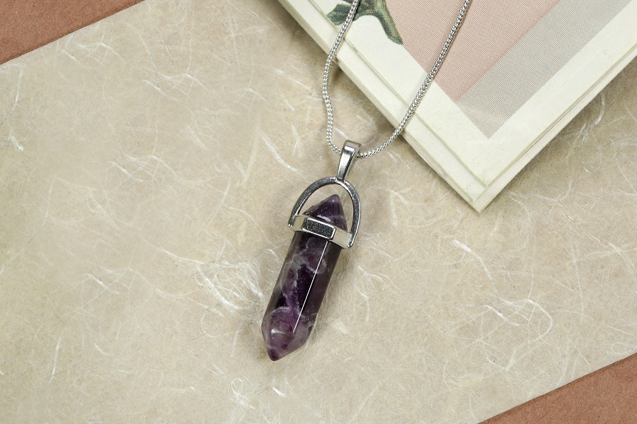 Spiritual Growth Amethyst Crystal Pencil Pendant