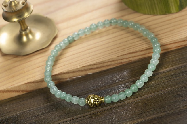 Natural Green Aventurine Bracelet 4mm with Gold Buddha Charm