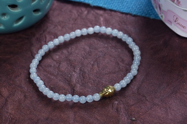 Aquamarine Bracelet 4mm with Gold Buddha Charm
