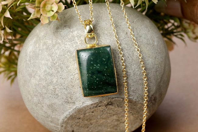Green Jade Small Square Pendant with chain