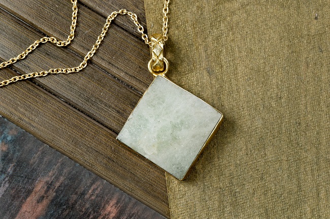 Aquamarine Square Crystal Pendant with Chain