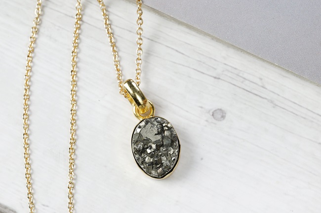 Pyrite Crystal Pendant with chain