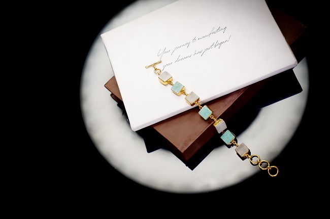 Rainbow Moonstone and Amazonite Golden Bracelet