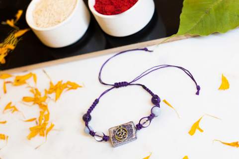 Amethyst  Clear quartz Aquamarine Rakhi with Om Charm