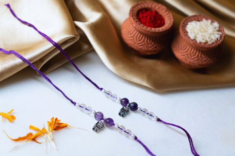 Amethyst and clear quartz Rakhi