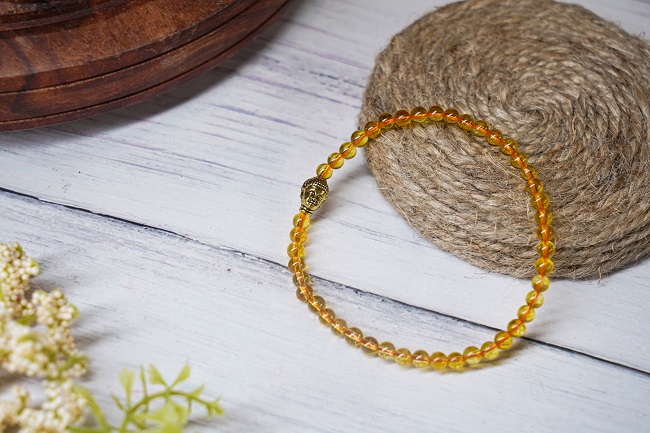 Citrine Bracelet 4mm With Gold Buddha Charm