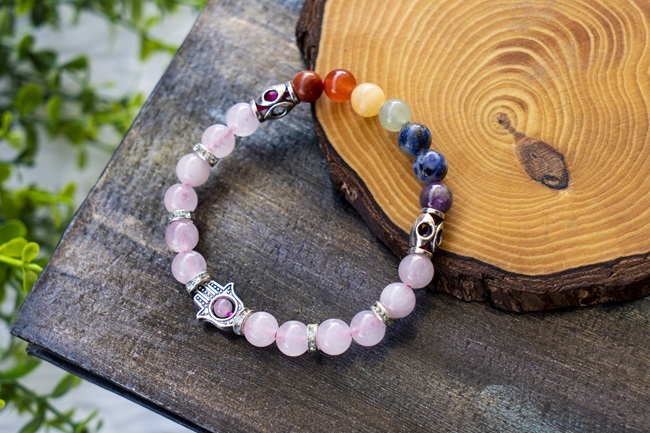 Multi Crystal Harmony Bracelet with Evil Eye Charm