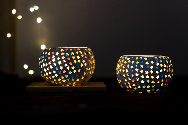 Handcrafted Mosiac Glass Tealight Candle Holder Set of 2